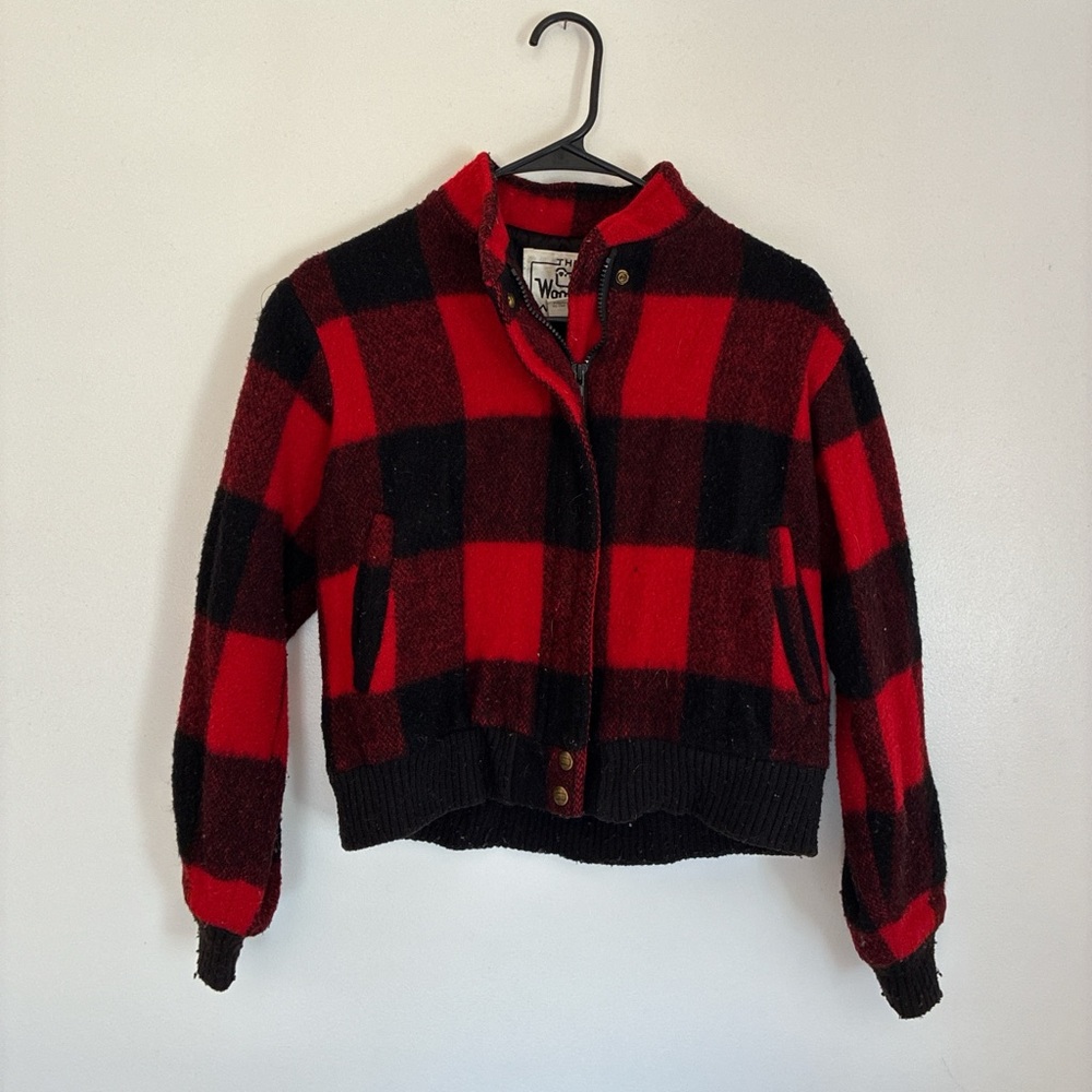 Woolrich Red and Black Buffalo Plaid Wool Jacket with Branded Snap